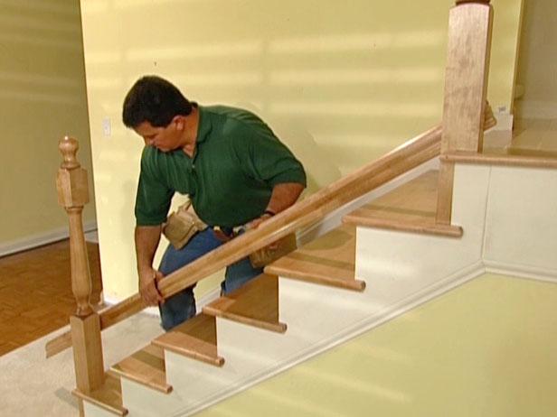 stair railing railings stairs installing treads balusters install staircase diy installation handrail steps interior handrails basement angled deck cut wood