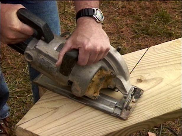 Use a circular saw to cut along the lines and a hand saw to finish each cut.