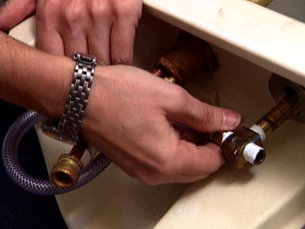 wrap plumbers tape around brass T at faucet wrap plumbers tape around brass T at faucet