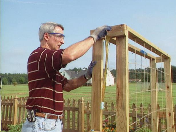 attach board across supports to form trellis attach board across supports to form trellis