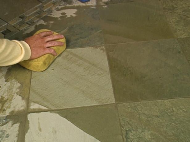 lightly sponge tile to remove grout residue lightly sponge tile to remove grout residue