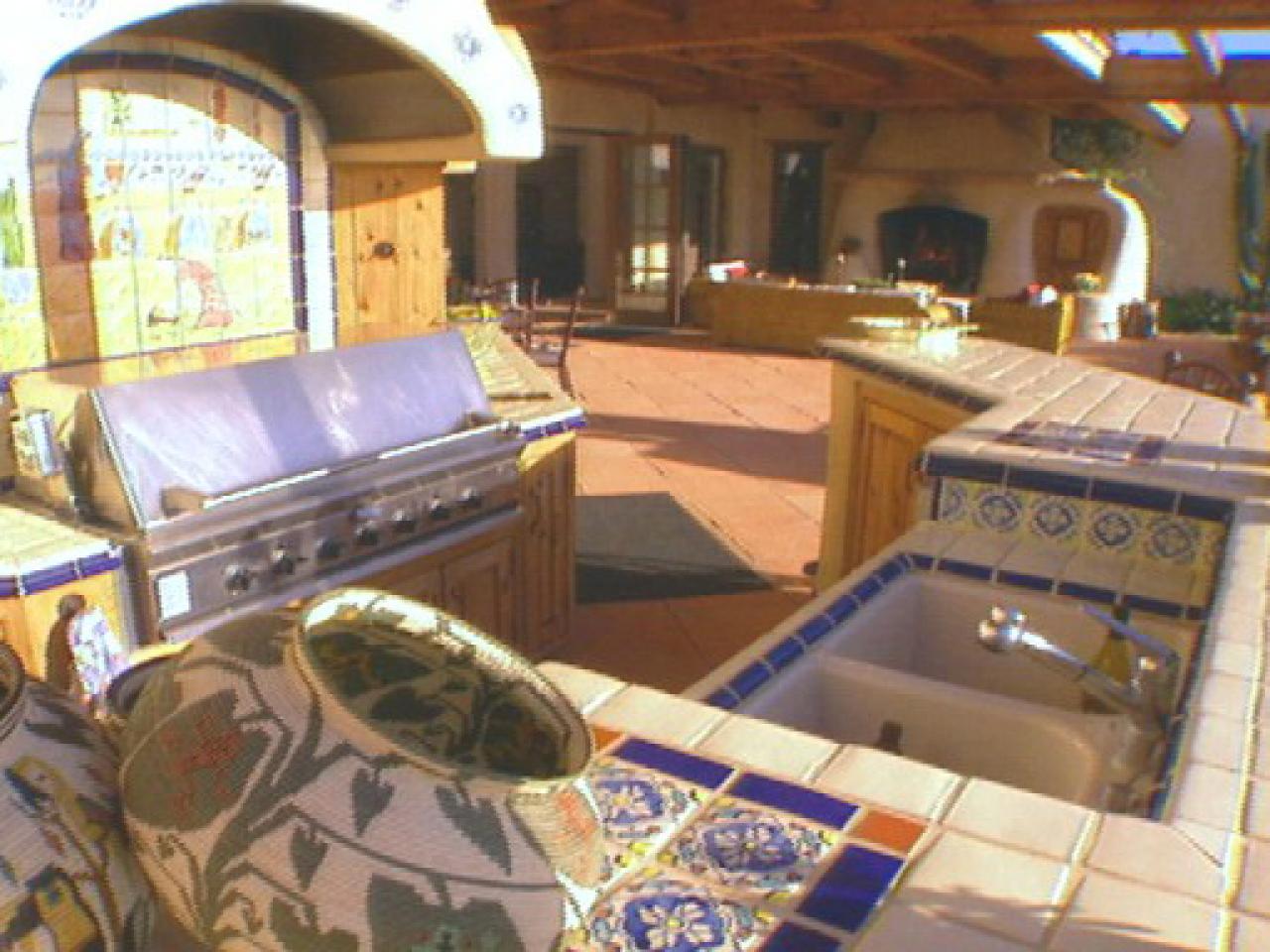 dbhb210_3ca. This colorful outdoor kitchen features tile countertops ...