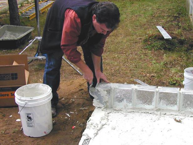 begin setting glass blocks at corners begin setting glass blocks at corners