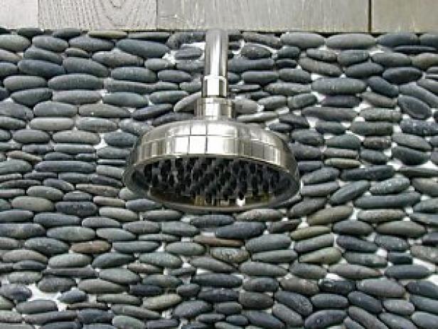 add shower hardware to sponge cleaned river rock add shower hardware to sponge cleaned river rock