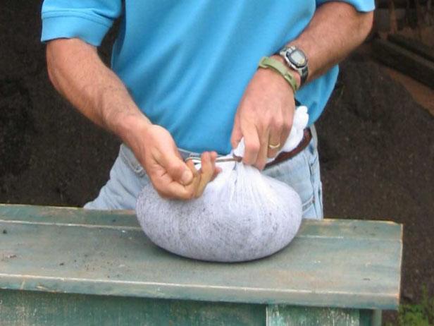 fill cheesecloth with good compost fill cheesecloth with good compost