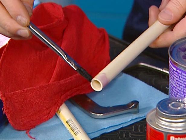 apply coat of PVC cleaner primer to pipe end apply coat of PVC cleaner primer to pipe end