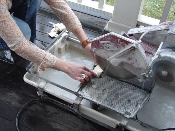 Cut Tiles With Wet Saw Use a wet saw to keep tiles from breaking.