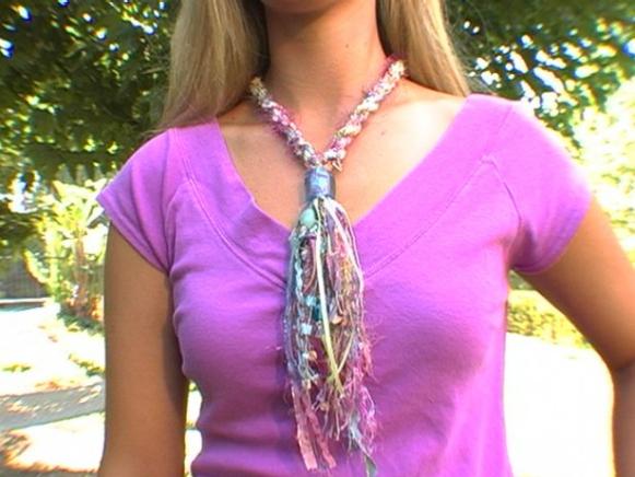 a finished twisted fiber and bead necklace a finished twisted fiber and bead necklace