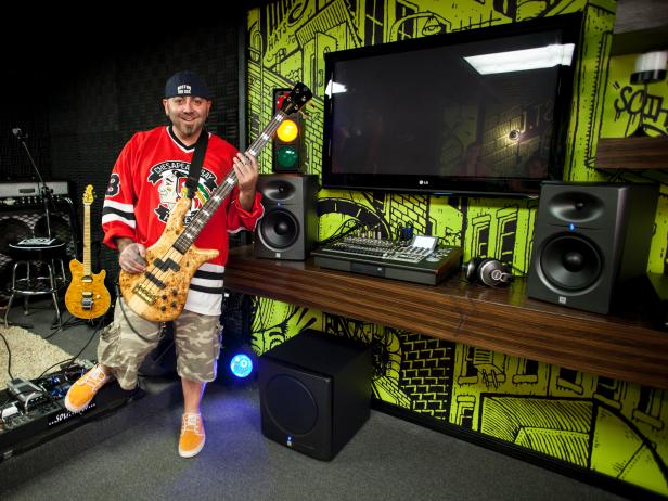 Duff Goldman With Guitar in Man Cave Duff Goldman's Man Cave