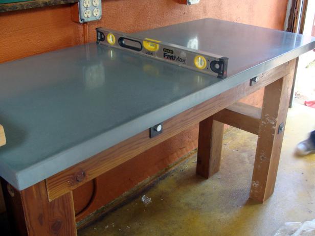 Wide view of countertop with Stanley level to make sure it stays even.