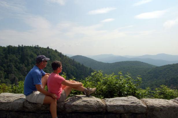 Stunning Mountain Views Couple Enjoying Mountain Views