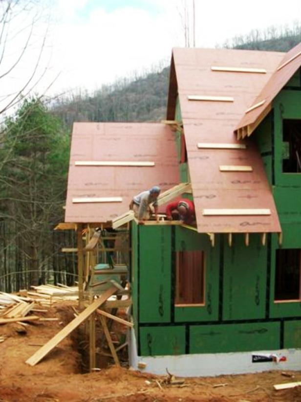 DIY Blog Cabin Team Installs the Roof Installing the Roof Over Master Bathroom