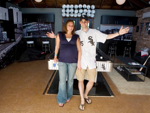 Becca and Dave Roseman in Finished Man Cave Becca and Dave Roseman in Finished Man Cave