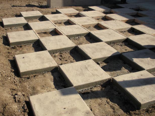 Once the concrete has set up about 24 hours later, remove the frames to reveal your chessboard pattern.