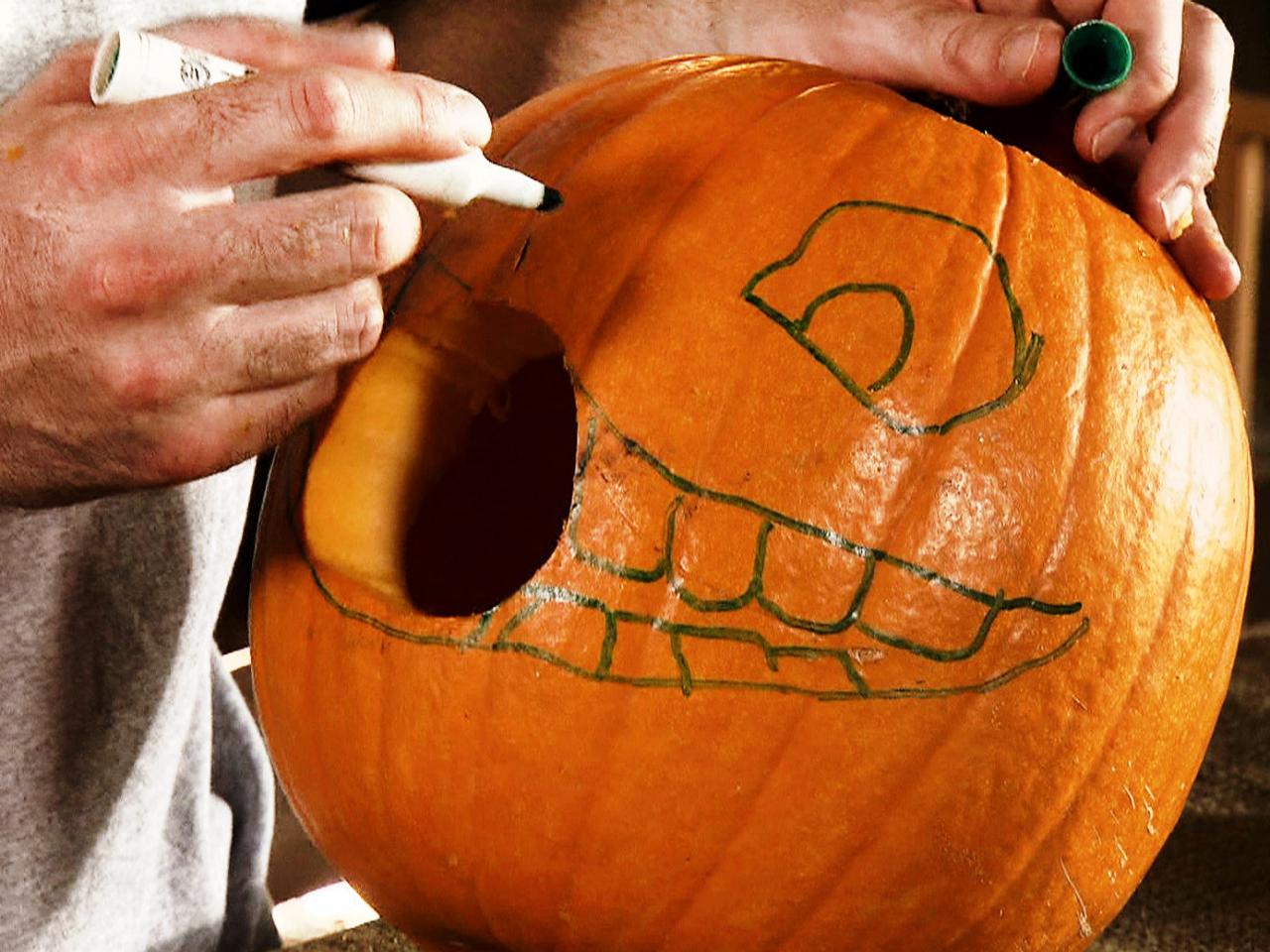 Halloween Pumpkin Carving A Large Pumpkin Eating A Small Pumpkin How