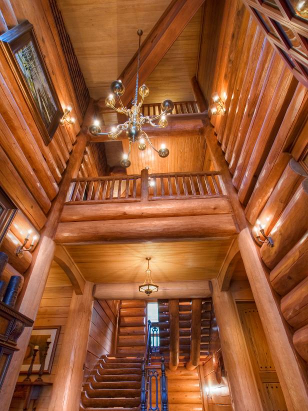 Log Cabin Foyer Chandelier in Cabin Foyer