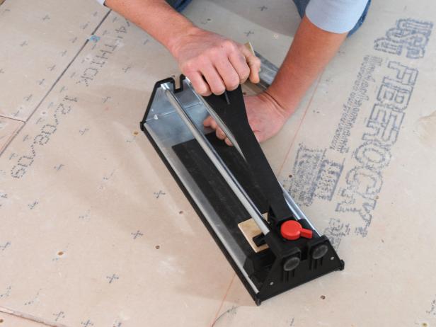Top view of tile cutter used for tile floor install.