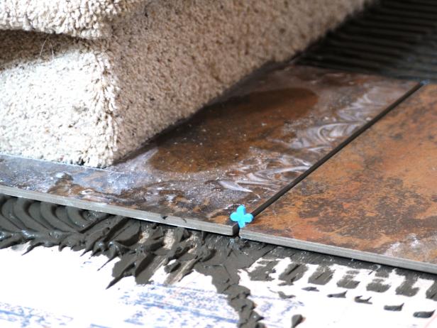 Closeup of a floor tile spacer