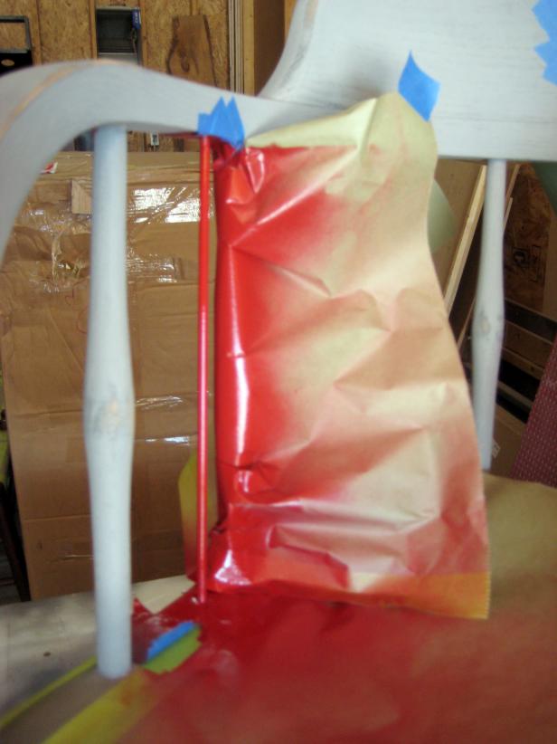 Tape the areas you do not want accent painted carefully. Evenly begin to add your accent color. Use many light coats, not one heavy coat or you will regret it. Let the accent color dry overnight. Carefully remove the tape and paper.