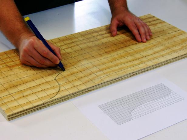 Using a pen or pencil draw the pattern of the sleigh sides onto the plywood piece.