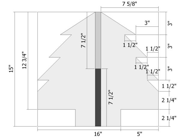 Use this template to cut out the two main pieces of your Christmas tree centerpiece. Measure carefully to make sure you have the correct angles.