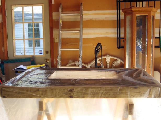 When finished, gently cover the countertop with a sheet of plastic or damp burlap to protect it from dust and dirt.