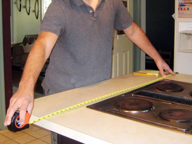 To determine the size of your countertop, measure the base cabinets or your existing countertop. If measuring the base cabinets, add an extra 3/4" for an overhang.