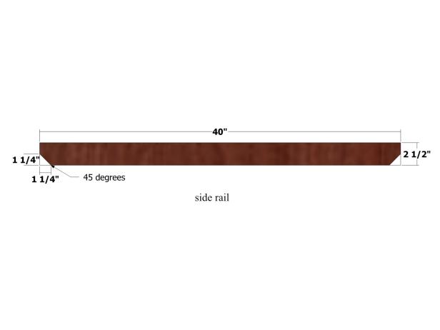 Now its time to prepare the rails for the hanging pot rack, use the measurement guide shown for cutting the side rails to shape.