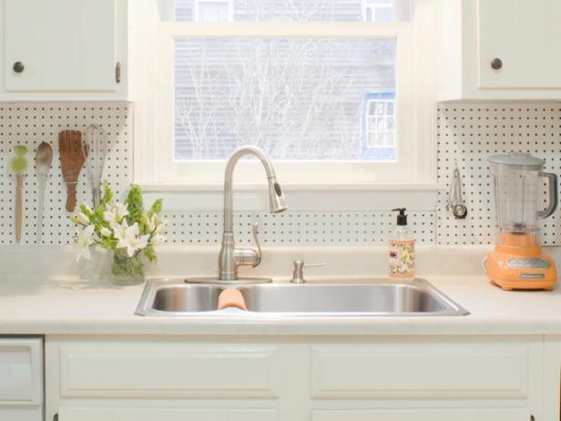 White Kitchen With Pegboard Backsplash