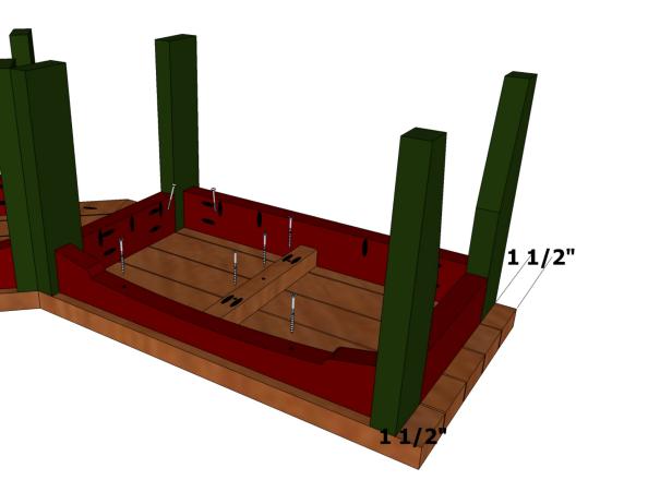 Make the base sturdy by drilling countersunk pilot holes in the front rails and seat braces of the base assemblies.