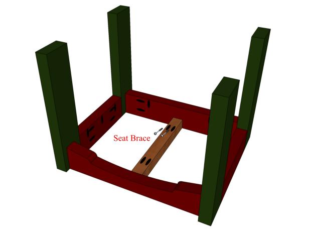 After you've cut the seat brace, position it in the center of the seat, flush agains the top of the short front apron and short back apron.