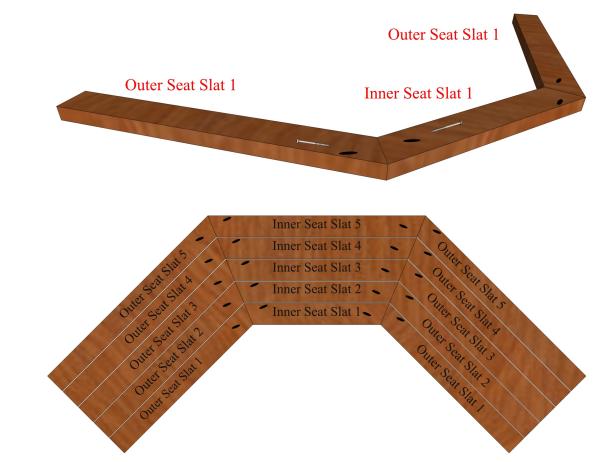 Position the outer seat slats flush with the inner seat flat according to the diagram.