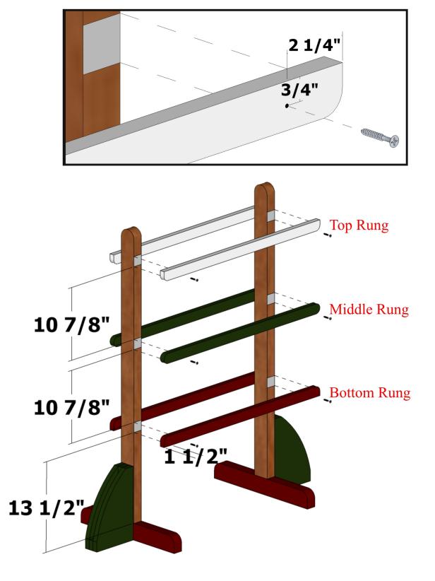 Follow pattern to attach the rungs for ladder golf game structure.