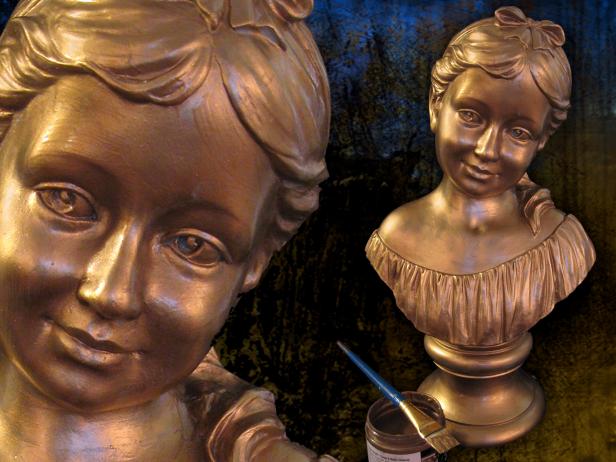 To paint faux metal, first paint the entire piece with either metallic spray paint or brush-applied metallic craft paint. Let dry.
