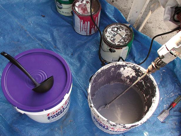 For a large batch of monster mud, use a big bucket and mixer attachment with a drill.