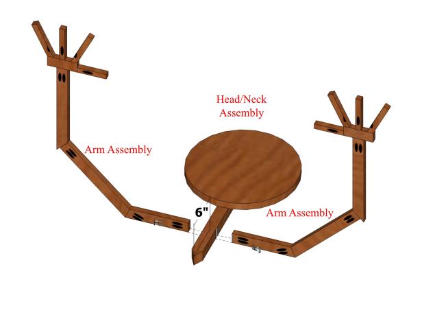 Follow the layout drawing to attach head to arms.