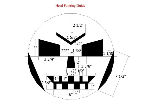 Apply a coat of primer and white paint to the entire skeleton, except for the bottom of the neck. Allow to dry. Use the layout as a guide for painting the face on the head.