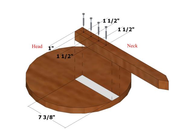 Position the square flush against and perpendicular to the first line and mark a line across the head. Use this line as a guide for marking the position of the neck where it is to be attached to the head.