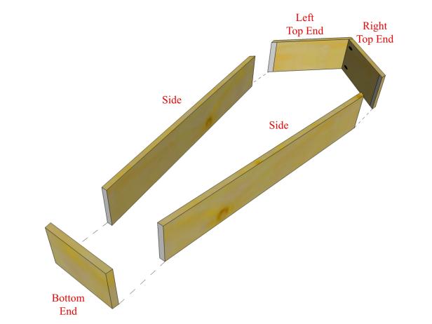 Position the bottom end flush with the 8-degree ends of the sides and mark the position of the sides on the bottom end.