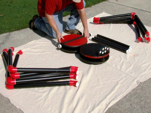 Attach one leg assembly at a time to the legs in the body assembly. Make any adjustments as needed in test fitting.