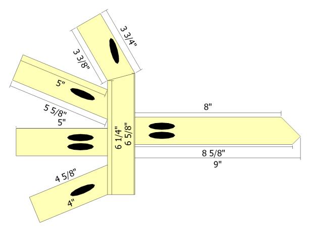 Refer to the cut list for creating the thumbs, forefingers, middle fingers, pinkies, palms and forearms pieces. Create one set, then another as a mirror image of the first. Cut the angles on the parts using a miter saw. Drill pocket holes in the parts.