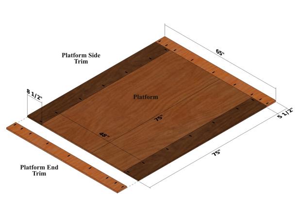 Use diagram to attach the platform side trim to the platform and platform end trim using 1-1/4-inch pocket-hole screws only.