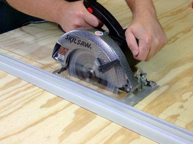 Cut the platform to length per the cut list using a circular saw with a straightedge guide. Double check the length of the platform, as you will need to match the length of the platform side trim to this measurement.