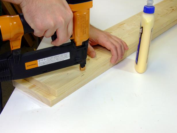 Attach the sub footer to the footer using glue and #17 x 1-1/4-inch wire brads.