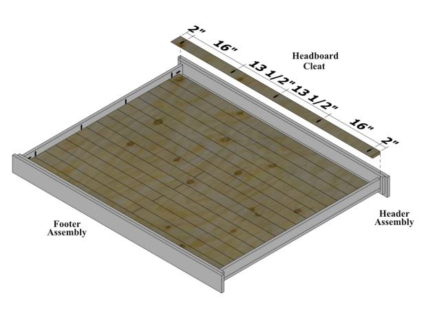 Use the guide for drilling vertical pocket holes on the widest face of the headboard cleat at 2 inches from each end, 18 inches from each end and centered.