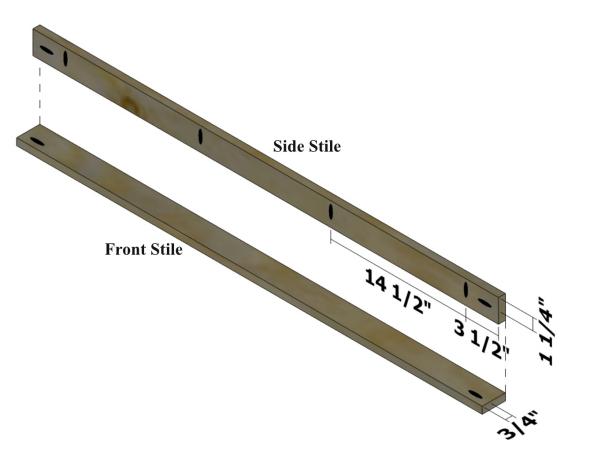 Use guide for drilling pocket holes in the front stiles and side stiles. Position the side stiles flush with the inside edge of the front stiles.