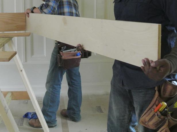 Once the panels are cut, start assembling the four pieces. Wood glue and screws will be used to secure the panels together at the corners. Drill three pilot holes in each end of the side panels and start the screws on the flat surface, then assemble the four pieces on the floor (12 screws total). Make sure that each piece is flush to the next. Once these four pieces are joined, the four gussets will be installed flush to the bottom of each frame corner. Again use glue and three wood screws on each side (24 screws total) making sure that the screw heads are flush or slightly recessed*.*DIY Tip: Before installing the gussets, make sure the frame is square by checking the diagonal measurements. If the frame is square, both measurements will be equal.