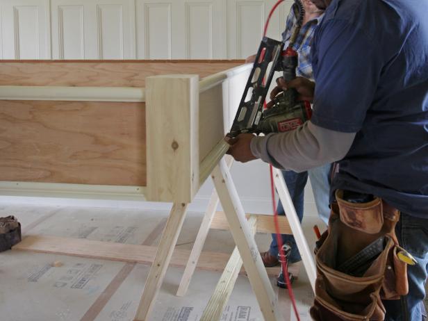 Cut (8) pieces of trim to fit between the corner posts and install top and bottom around the perimeter of the frame with 15-gauge finish nails. Caulk all joints and nail holes with a painter's caulk and allow to dry for 30 minutes.