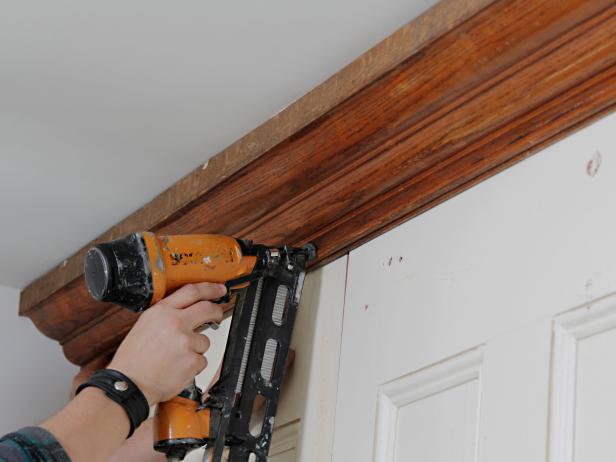 Install the crown trim with a nail gun.