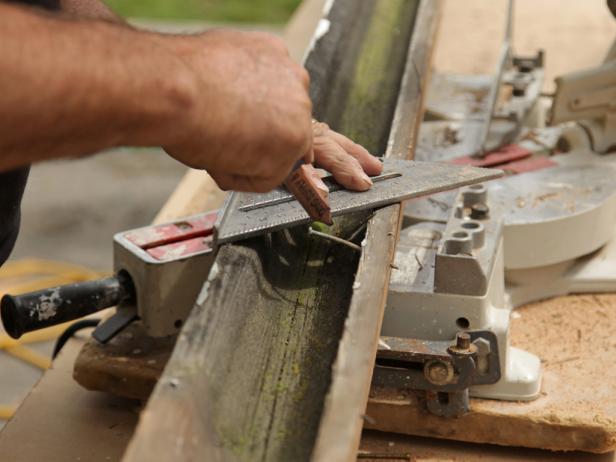 Clean wooden gutters of any loose debris and cut to a manageable length. Miter down to form an approximately 40" x 94" rectangle.